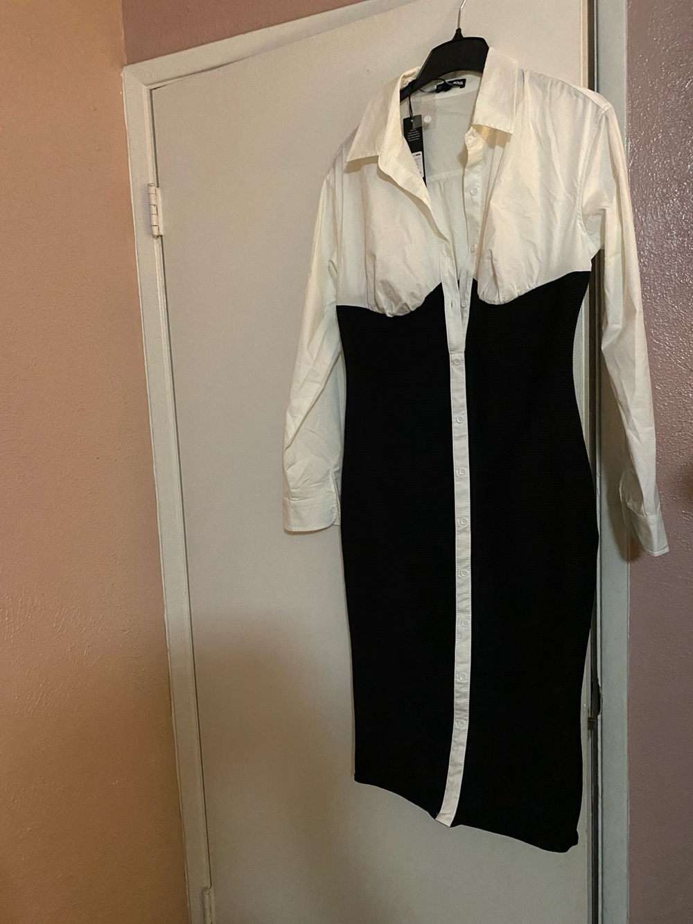 Black & White Shirt-Style Midi Dress